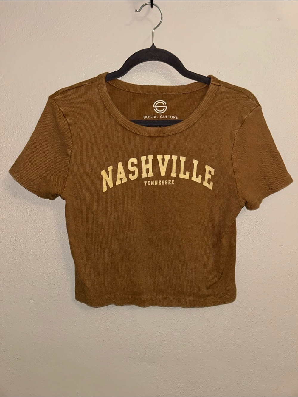 Social Culture Nashville Tennessee Brown Ribbed Baby Tee Y2K Western Cowgirl